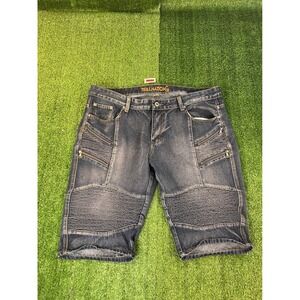Trill Nation Mens Blue Moto Biker Denim Shorts Ribbed Zipper Size 38 TNS17-6B
